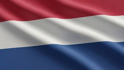 Netherlands National Flag Waving Red White Blue Fabric Background