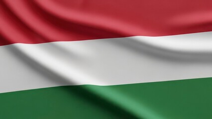 Hungary National Flag Waving Red White Green Fabric Background