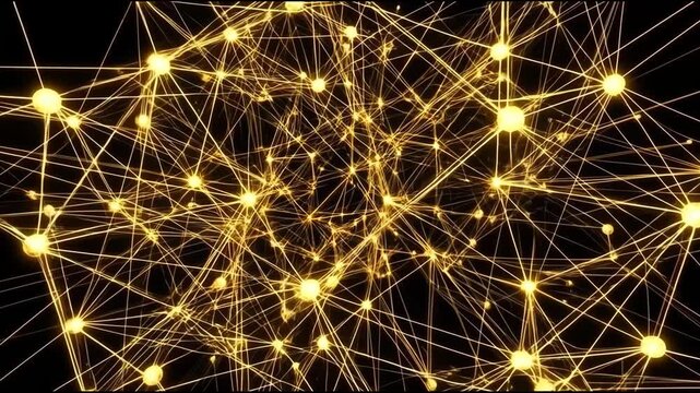 Network of interconnected nodes and lines on a dark background