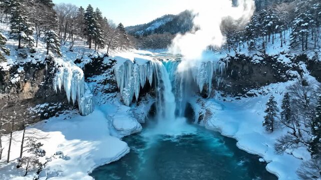 Visiting Shirahige Falls During the Winter Season, Hokkaido, Japan
