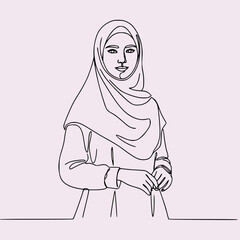 Muslim Woman Wearing Hijab Portrait Vector Illustration