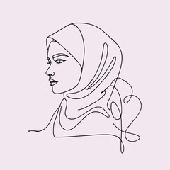 Muslim Woman Wearing Hijab Portrait Vector Illustration