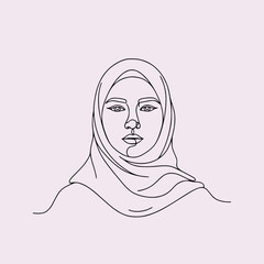 Muslim Woman Wearing Hijab Portrait Vector Illustration
