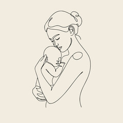 Mother Hugging Two Children Family Love Vector Illustration