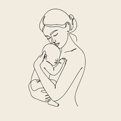 Mother Hugging Two Children Family Love Vector Illustration