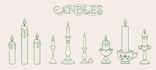 Decorative Burning Candles Set Vector Illustration