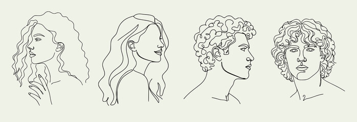 Curly Hair Woman Portrait Vector Illustration