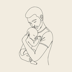Father Hugging Children Family Love Vector Illustration