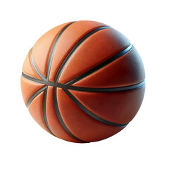 High-quality 3D rendered basketball featuring a realistic orange leather texture with clearly defined black channel lines. Isolated on a white background, this detailed illustration is ideal for sport