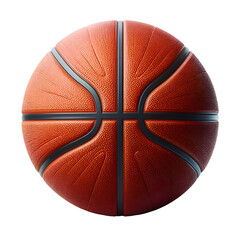 High-quality 3D rendered basketball featuring a realistic orange leather texture with clearly defined black channel lines. Isolated on a white background, this detailed illustration is ideal for sport