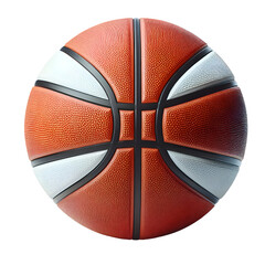 High-quality 3D rendered basketball featuring a realistic orange leather texture with clearly defined black channel lines. Isolated on a white background, this detailed illustration is ideal for sport