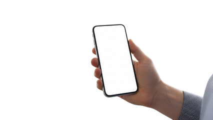 Professional hand holding smartphone with white display in modern chiropractic clinic Isolated on Transparent Background