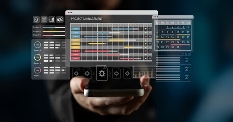 Smart project management dashboard visualizes timelines, monitors progress, and enhances workflow...