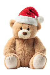 Obraz premium Adorable teddy bear wearing a festive Santa hat celebrates a joyful Christmas holiday season with soft fur and comforting presence