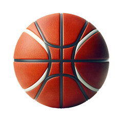 High-quality 3D rendered basketball featuring a realistic orange leather texture with clearly defined black channel lines. Isolated on a white background, this detailed illustration is ideal for sport