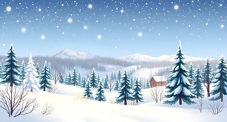 Obraz premium Winter season illustration, snow landscape, cozy atmosphere, soft pastel colors