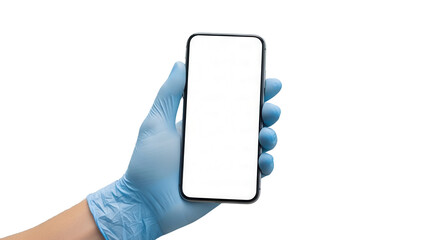 Professional hand holding smartphone with blank screen in modern dental clinic Isolated on Transparent Background