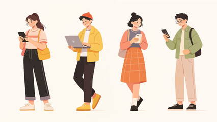 Obraz premium Four people using mobile devices