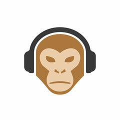 Monkey wearing headphones flat design illustration.