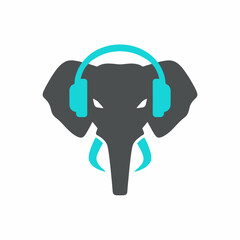 Elephant Head with Headphones Logo Design.
