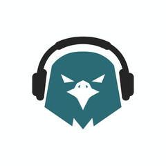 Stylized Eagle Head with Headphones Logo Design.