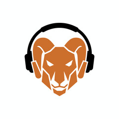 Stylized Ram Head with Headphones Logo Design.