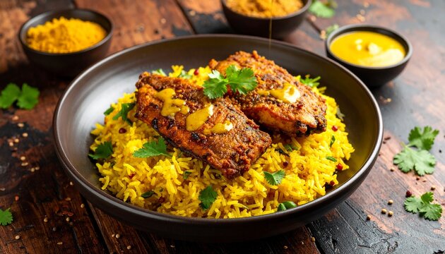 Pakhala with Fried Fish. Traditional Indian Food