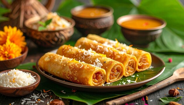 Patishapta Bengali Dessert Rolls. Traditional Indian Food