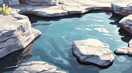 Rocky pool with clear blue water and white rocks