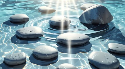 Serene water with smooth lightcolored stones