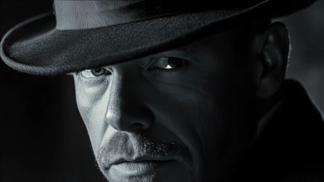 A man with a serious expression looking forward. He is wearing a cowboy hat and has stubble on his face.