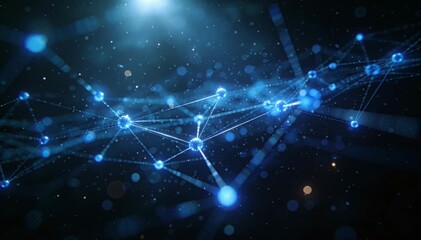 abstract 3d digital network background with glowing blue spheres and connecting lines representing big data artificial intelligence and global communication technology - Powered by Adobe