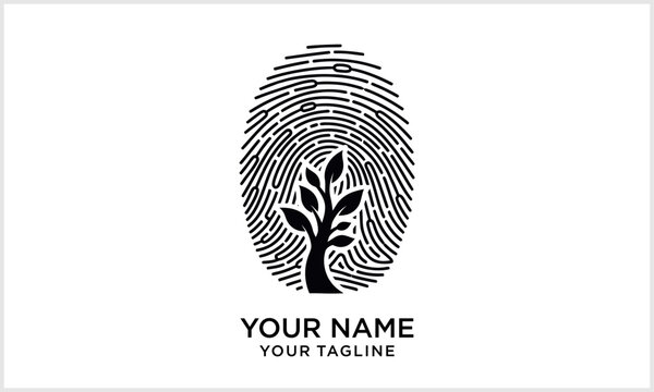 Fingerprint Tree Logo Design. Biometric Nature Identity Green Growth Sustainable Security Icon logot.