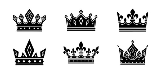 Unique collection of hand drawn king or queen crowns