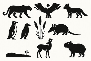 Argentine Wildlife Icon Set with Jaguar, Condor and Andean Animals in Flat Vector