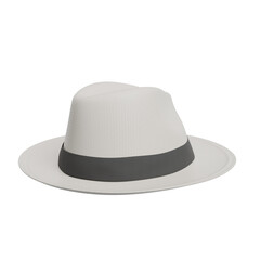 3D Render White Fedora Hat with Black Band on White background
