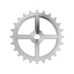 3D Render Silver Metallic Gear on White background