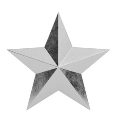 3D Render Metallic 3D Silver Star on White background