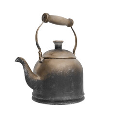 3D Render Vintage Rustic Metal Teapot