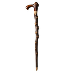 Old wooden staff with a polished handle, a realistic walking stick, rendered in sharp focus and high detail. Perfect for fantasy game assets, historical illustrations, senior care, hiking themes,