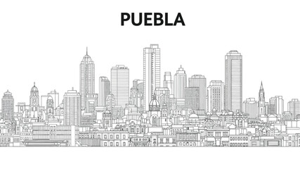Fototapeta premium A Detailed Line Drawing Captures the Architectural Grandeur of Puebla's Cityscape