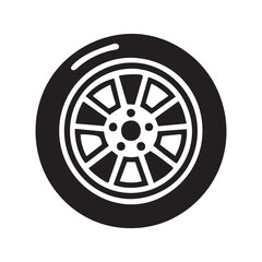 Car Tire Icon, Vehicle Wheel, Rim, Automotive Symbol, Silhouette Design, Vector Illustration