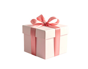 Fototapeta premium A pale pink cube gift box tied with a lustrous, silky ribbon.