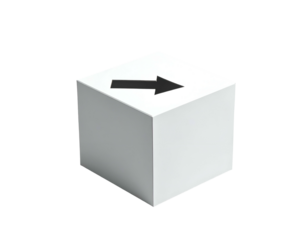 A shaded white cube with a dark arrow pointing right on its top