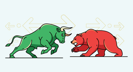 Green Bull and Red Bear Illustration.