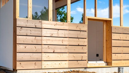 House Construction with Wooden Horizontal Siding