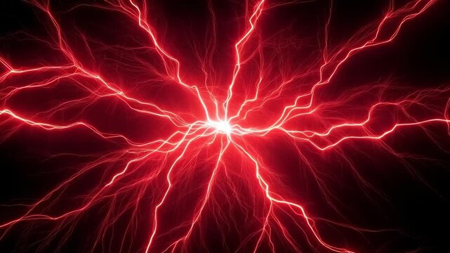 Vivid Energy Burst: A captivating display of raw energy explodes in a brilliant dance of red hues, illustrating the dynamics of power and force.