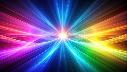 Abstract Rainbow Light Explosion with Glowing Particles Expanding Outward From a Bright Center on a Dark Background
