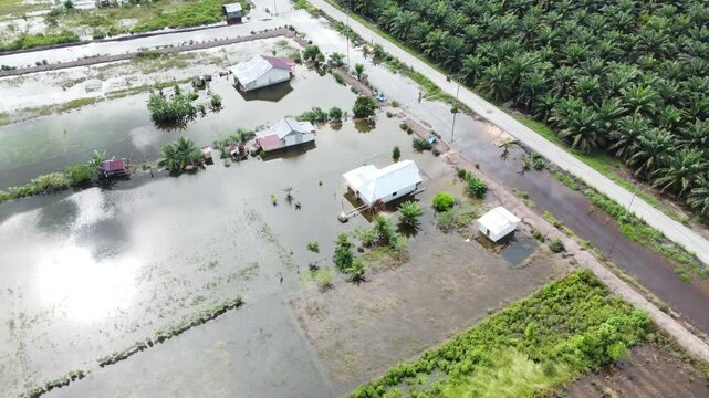 Aerial View of Flooded Villages After Deforestation in Sumatra