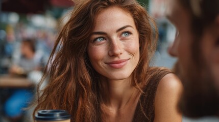 Obraz premium An eye-catching image featuring a beautiful woman gazing lovingly at a person